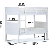 Zinnia Single Bunk Bed Frame Solid Rubber Timber Wood Loft Furniture - White