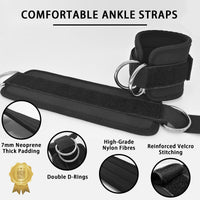 2x Adjustable Ankle Straps for Cable Machines D-Rings Gym Cuff Kickbacks Glute Workouts Leg Extensions Straps Hip Black
