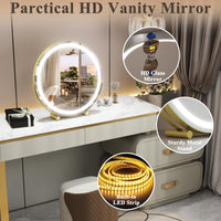 40cm Large Makeup Desk Mirror Lights Round LED Makeup Make up Mirror Bedroom Tabletop Touch Control Gold