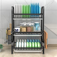 Dish Rack 3 Tier Dish Dryer Drainer Stainless Steel Dish Drying Rack Drip Trays Side Holder Kitchen Storage Save Space