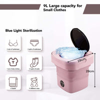 Mini 8L Portable Foldable Washing Machine Washer for Underwear Baby Clothes Camping Travel Pink