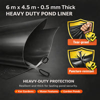 Heavy Duty 0.5mm HDPE Pond Liner Waterproof Sheet 4.5m x 6m for Garden & Fish Ponds
