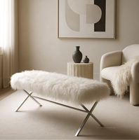 Interior Ave - Oxley Fur Bench - White & Gold