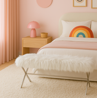Interior Ave - Oxley Fur Bench - White & Gold