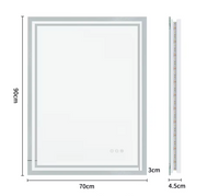 Interior Ave - LED Rectangle Frameless Salon / Bathroom Wall Mirror - 90 x 70cm