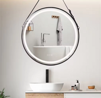 Interior Ave - LED Round Hanging Salon / Bathroom Wall Mirror - Black - 80cm