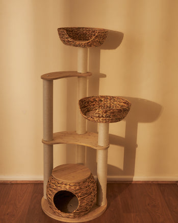 Whisker Wonderland Premium Eco Bamboo Cat Tree Large - Natural Bamboo Structure, Safe & Stable, Multi-Functional Cat Furni...