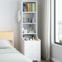 2x Bedside table pair with shelves drawers side hook modern design white