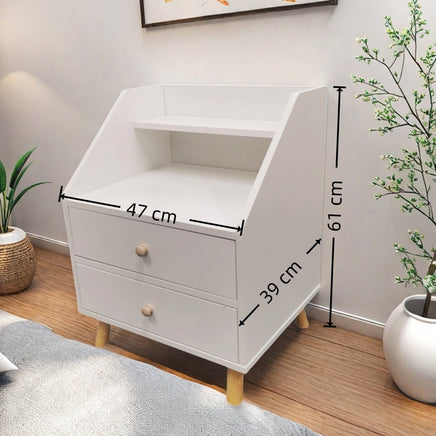 2x Bedside table set modern design wooden legs white drawers furniture