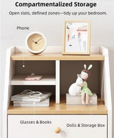 Multi-Storage Nightstand White Wood Combo Three Drawers Open Shelves 3-Tier