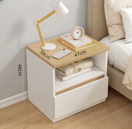 2x bedside table set modern white oak wood drawer minimalist design