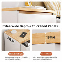 2x Bedside table pair oak wood grain drawers minimalist design furniture