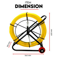 120M×6MM Fish Tape Puller Fiberglass Wire Cable Running Duct Rodder with Wheels