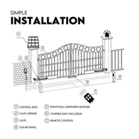 Swing Gate Opener Automatic Full Solar Power Kit Remote Control