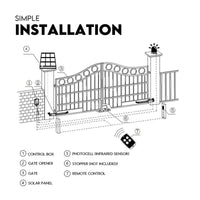 Swing Gate Opener Automatic Full Solar Power Kit Remote Control