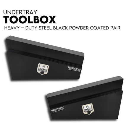 Under Tray Tool Box Underbody Pair Set 900mm Black Steel