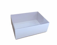 100 Pack of White Card Square Box - Clear Slide On Lid - 20 x 20 x 8cm -  Large Beauty Product Gift Giving Hamper Tray Merch Fashion Cake Sweets Xmas