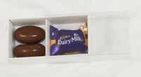 50 Pack of White Card Chocolate Sweet Soap Product Retail Gift Box - 2 Bay Compartments - Clear Slide On Lid - 8x4x3cm