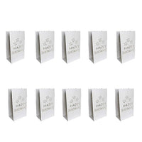 100 Pack White Happy Birthday Luminary Paper Candle Tea Light Lantern Bags Garden Anniversary Birthday Night Decorations Evening Party