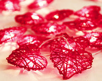 20 Red 3D Hollowed Rattan Heart-Shaped 3M String Fairy Lights, Battery (AA) Indoor & Outdoor Decorations Wedding Valentines Romantic Room Table Lighting