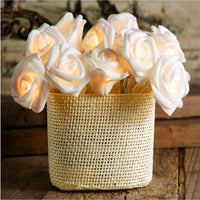 20 White Rose 3D Fairy Lights 3M String, Battery (AA) Indoor & Outdoor Decorations Wedding Valentines Romantic Room Table Lighting