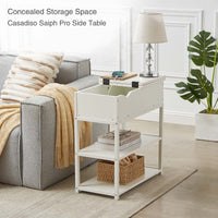 Casadiso Bedside Table with Powerboard - Multi-Tier Sleek White Side Table with Charging Station (Casadiso Saiph Pro)