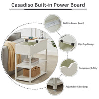Casadiso Bedside Table with Powerboard - Multi-Tier Sleek White Side Table with Charging Station (Casadiso Saiph Pro)