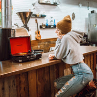 Crosley Cruiser Bluetooth Portable Turntable - Black + Bundled HolySmoke Bluetooth Retro Speaker - Black