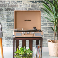 Crosley Cruiser Bluetooth Portable Turntable - Light Tan + Bundled HolySmoke Bluetooth Retro Speaker - Black