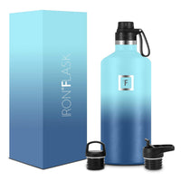 Iron Flask Narrow Mouth Bottle with Spout Lid, Blue Waves, 64oz/1900ml