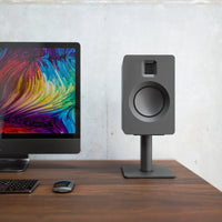 Kanto TUK 260W Powered Bookshelf Speakers with - Pair, Matte Black with SP6HD Black Stand Bundle