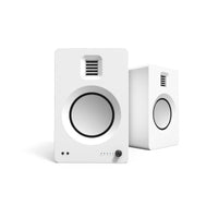 Kanto TUK 260W Powered Bookshelf Speakers with - Pair, Matte White with SP32PLW White Stand Bundle