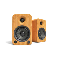 Kanto YU4 140W Powered Bookshelf Speakers with Bluetooth and Phono Preamp - Pair, Bamboo with SE4 Black Stand Bundle