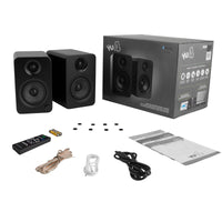 Kanto YU4 140W Powered Bookshelf Speakers with Bluetooth and Phono Preamp - Pair, Matte Black with SE4 Black Stand Bundle