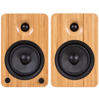 Kanto YU6 200W Powered Bookshelf Speakers with Bluetooth and Phono Preamp - Pair, Bamboo with SX22 Black Stand Bundle