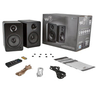 Kanto YU6 200W Powered Bookshelf Speakers with Bluetooth and Phono Preamp - Pair, Matte Black with SE6 Black Stand Bundle