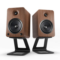 Kanto YU6 200W Powered Bookshelf Speakers with Bluetooth and Phono Preamp - Pair, Walnut with SE6 Black Stand Bundle