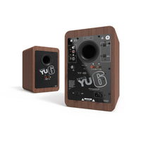 Kanto YU6 200W Powered Bookshelf Speakers with Bluetooth and Phono Preamp - Pair, Walnut with SP26PL Black Stand Bundle