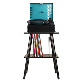 Victrola Revolution Go Turntable - Blue + Entertainment Stand Bundle - Black