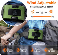 20000mAh Outdoor Portable Waist Fan Hanging Neck Fan Strong Wind with Power Bank LED Lighting for Sports Courier Outdoor Working (Green)