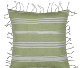 Fresh Green & White Striped Cushion Cover with white knotted edging