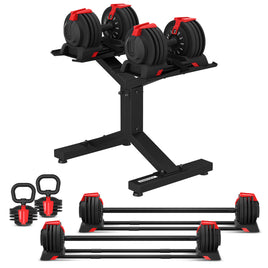 CORTEX Revolock V2 48kg Adjustable Dumbbell + Barbell + Kettlebell All-in-One Set with Stand (24kg Pair)