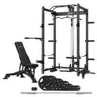 CORTEX PR4 Folding Power Rack with 100kg Olympic Tri-Grip Weight, Bar and Bench Set