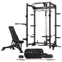 CORTEX PR4 Folding Power Rack with 130kg Olympic Bumper Weight, Bar and Bench Set