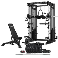 CORTEX SM-25 6-In-1 Power Rack With Smith & Cable Machine + Bn-9 Bench + 130Kg Olympic Bumper Weight Plate & Barbell Package