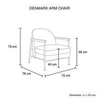 Denmark Arm Chair Polyester Fabric Upholstery Wooden Structure Solid Foam Black Metal Legs