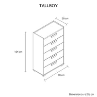 Queen 4 Pcs Bedroom Suite with Tallboy Fabric Upholstery MDF Combination of Black & Cement Colour