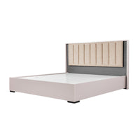 Queen 4 Pcs Bedroom Suite with Tallboy Fabric Upholstery MDF Combination of Champagne and Black Colour