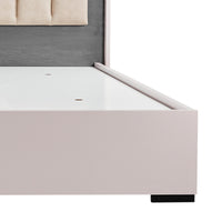 Queen 4 Pcs Bedroom Suite with Tallboy Fabric Upholstery MDF Combination of Champagne and Black Colour