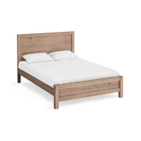 4 Pieces Bedroom Suite in Solid Wood Veneered Acacia Construction Timber Slat King Size Oak Colour Bed, Bedside Table & Dresser